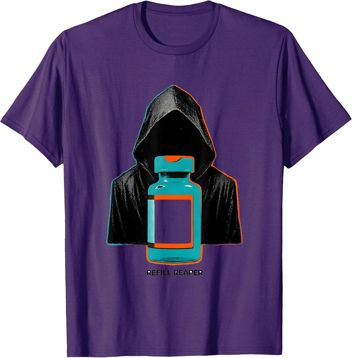 Refill Reaper Risograph Halloween Pharmacy Technician Crew T-Shirt - Purple