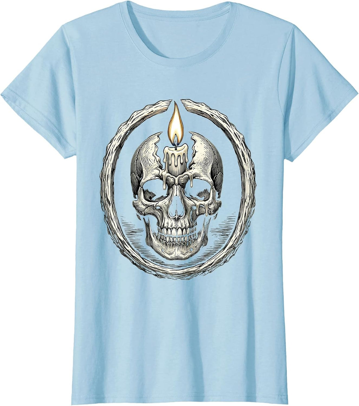 Melting Candle Skull Emo Gothic Dark Art Design T-Shirt - Baby Blue