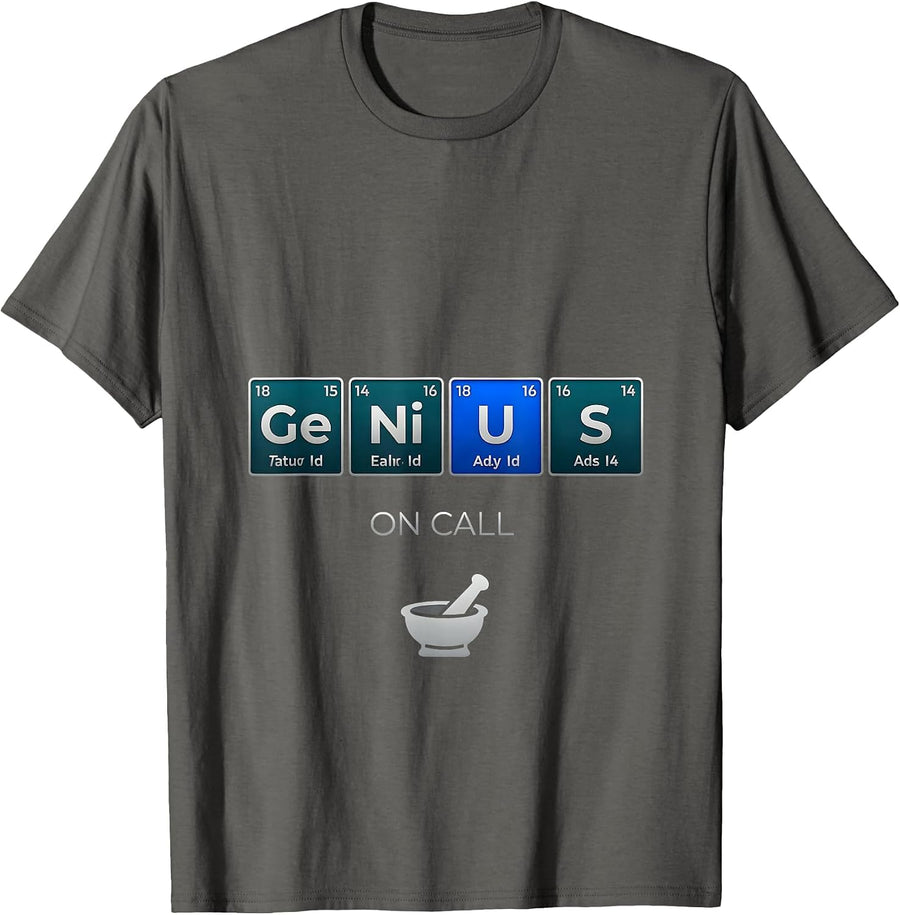 GeNiUs On Call Funny Science Chemistry Nerd Humor T-Shirt - Asphalt Grey
