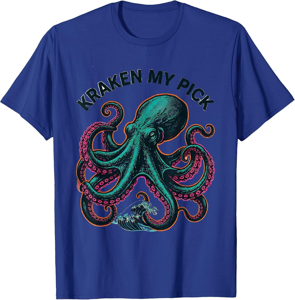 Men's Kraken My Pick Risograph Vintage Octopus Lover Cephalopod T-Shirt - Royal Blue