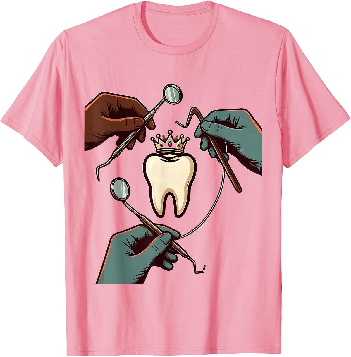 Men's Crowned Tooth Dental Squad Humor Dentist Hygienist Assistant T-Shirt - Pink