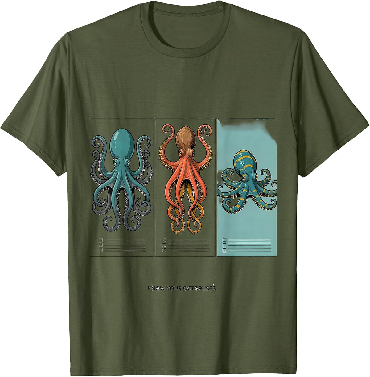 Know Your Octopuses Midcentury Modern Ocean Wildlife Humor T-Shirt - Olive Green