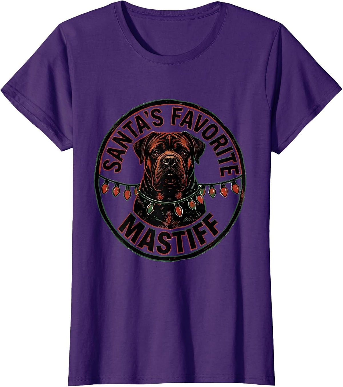Women's Santa's Favorite Mastiff Christmas Pajama Dog Lover Gift T-Shirt - Purple