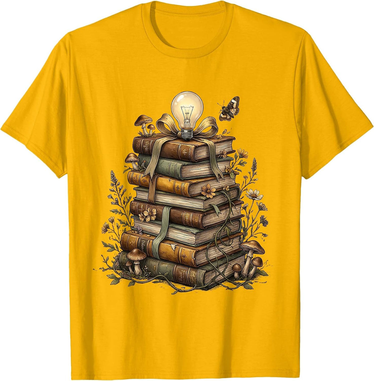 Beautiful Day for Learning Stack of Books Lightbulb T-Shirt - Golden Yellow