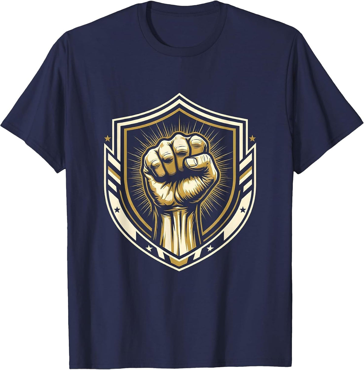 Labor Day Raised Fist Power Graphic Design T-Shirt - Navy Blue