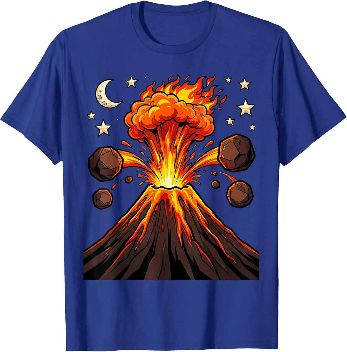 Men's Volcano Erupting Under Starry Night Sky Graphic T-Shirt - Royal Blue