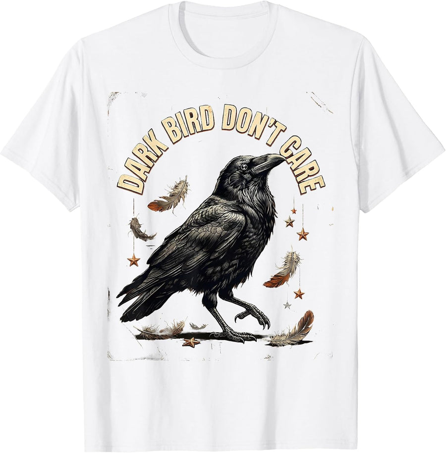 Men's Dark Bird Don't Care Crow Graphic Design T-Shirt - White