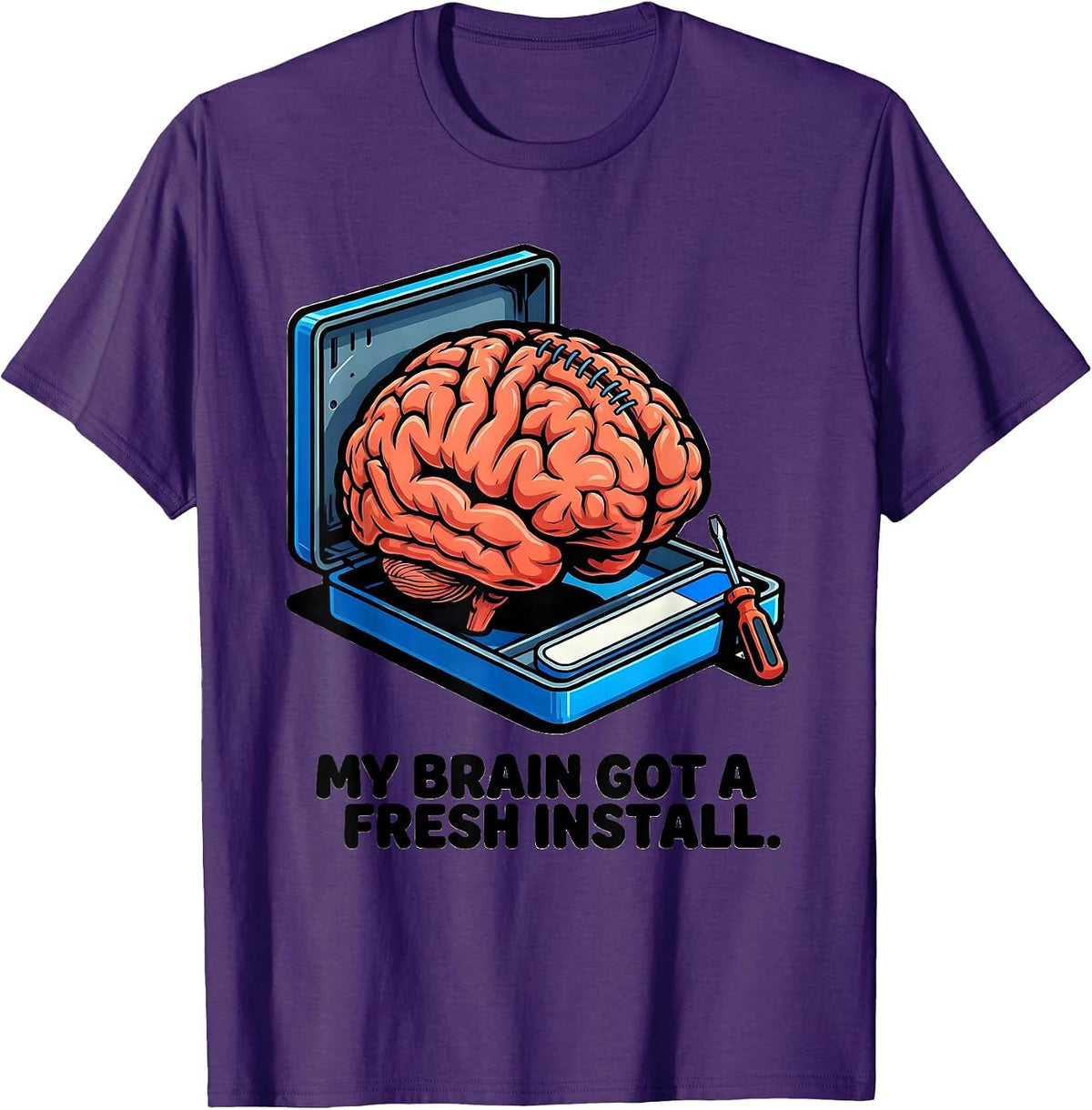Men's My Brain Got A Fresh Install Funny Brain Surgery Recovery T-Shirt - Purple