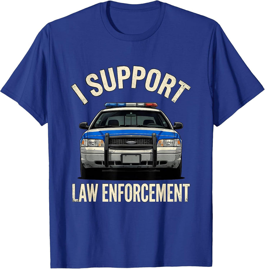 I Support Law Enforcement Distressed Police Officer Thin T-Shirt - Royal Blue