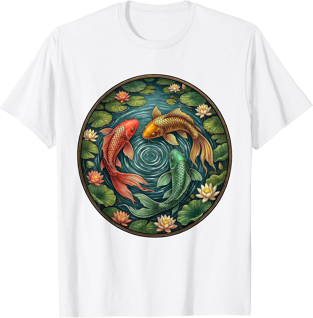 Men's Rainbow Koi Fish Pond Colorful Nature Art T-Shirt - White
