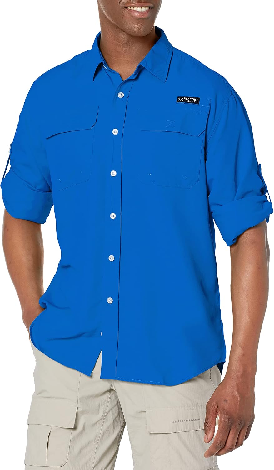 Mens Realtree Long Sleeve Button Down Fishing Shirt - Classic Blue