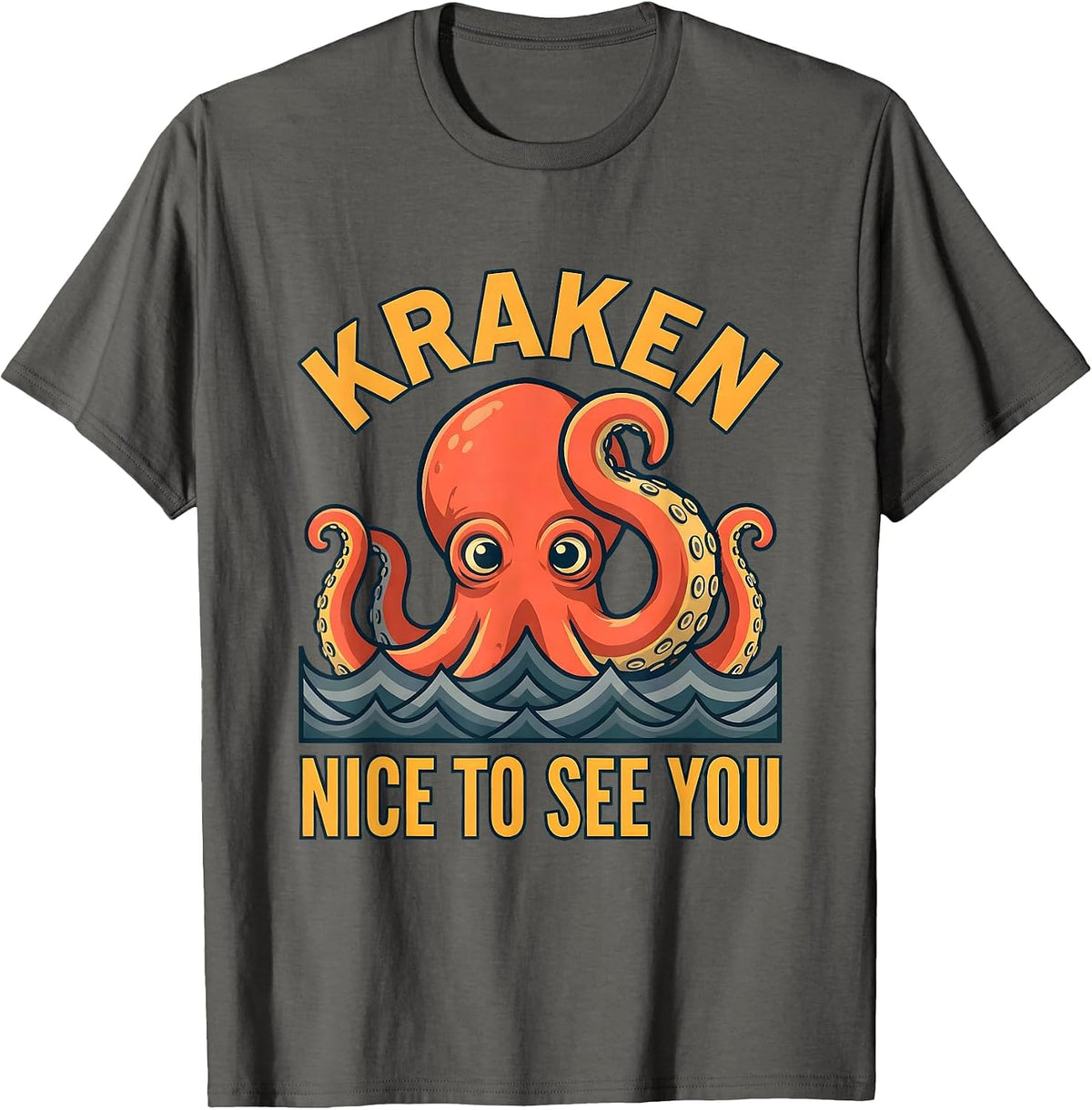 Men's Kraken Nice To See You Vintage Sea Monster Octopus Lover T-Shirt - Asphalt Grey