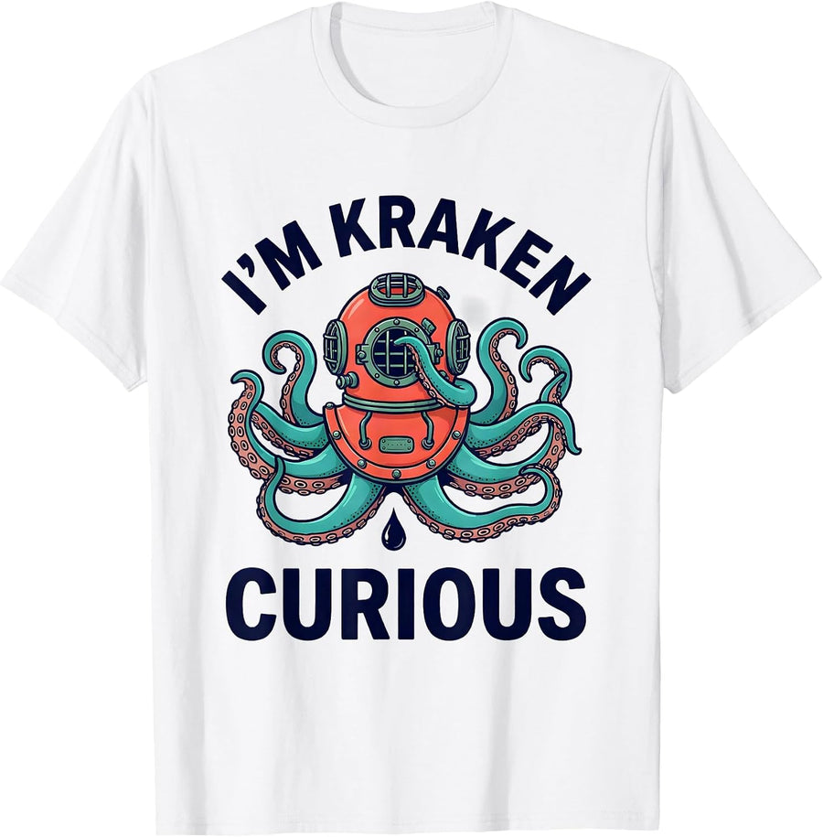 Men's I'm Kraken Curious Funny Octopus Lover Vintage Sea Monster T-Shirt - White
