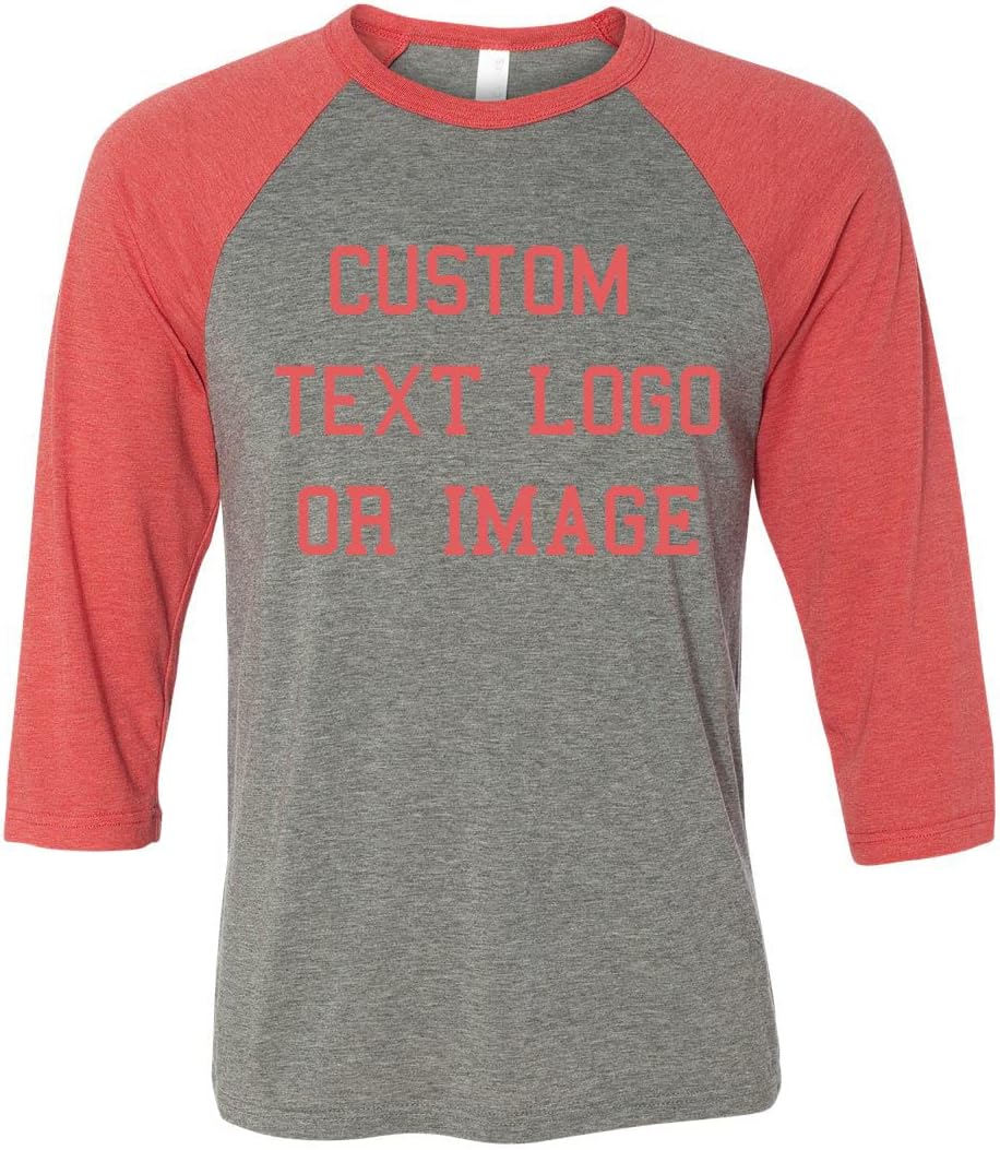 INK STITCH Custom Unisex Deisgn Your Own 3/4 Sleeve Baseball Tshirts Tees - Grey\/Triblend Red
