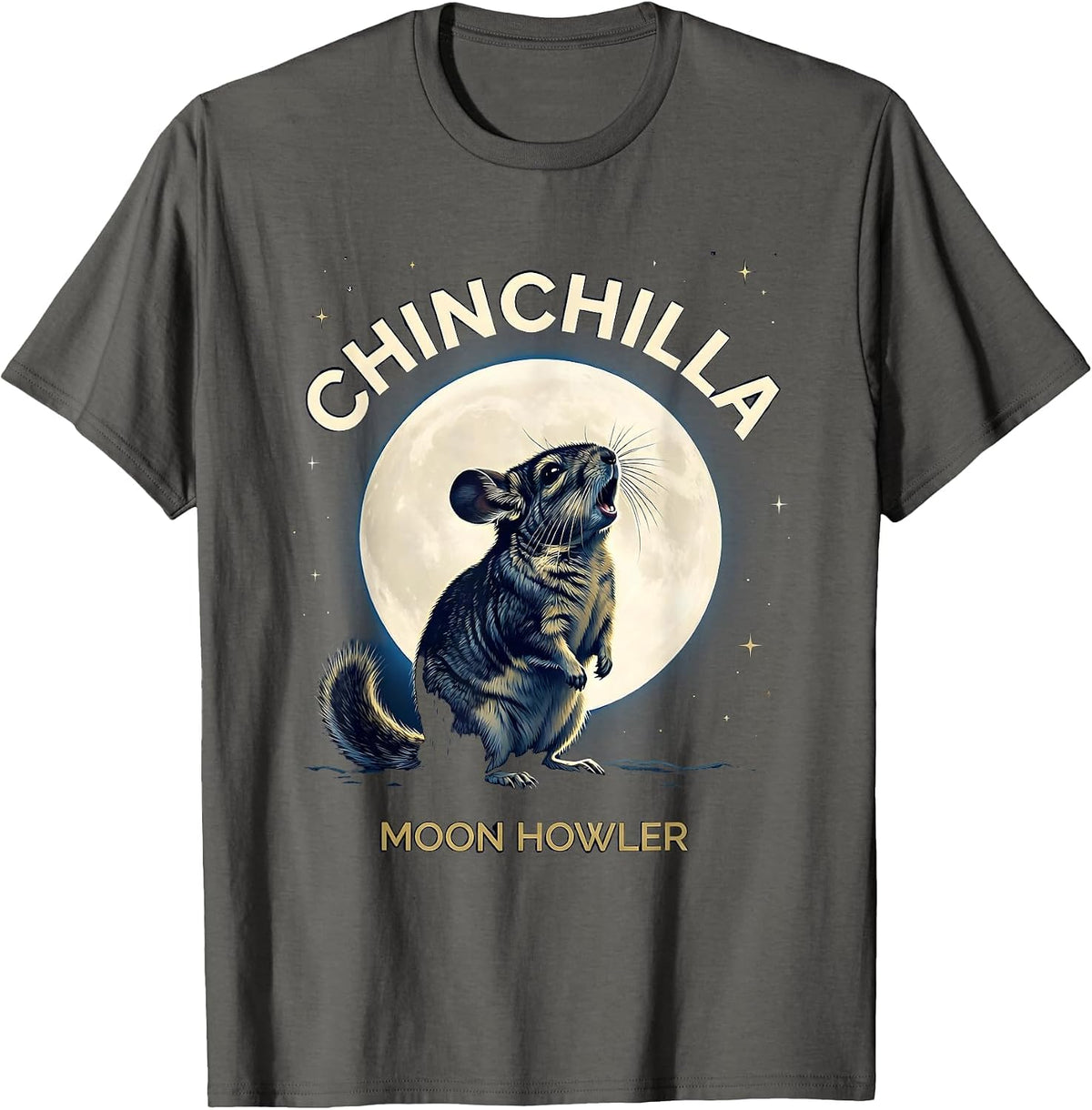 Chinchilla Moon Howler Cosmic Funny Small Mammal Pet Lover T-Shirt - Asphalt Grey