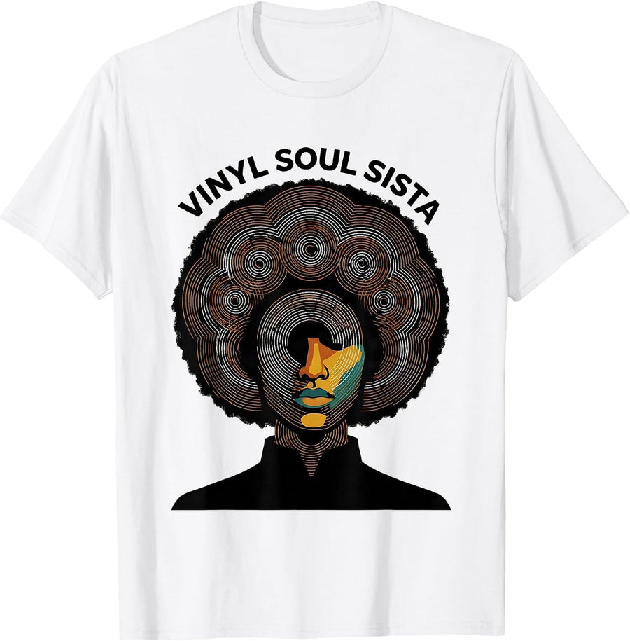 Men's Vinyl Soul Sista Retro 70s Funk Afro Soul Disco T-Shirt - White
