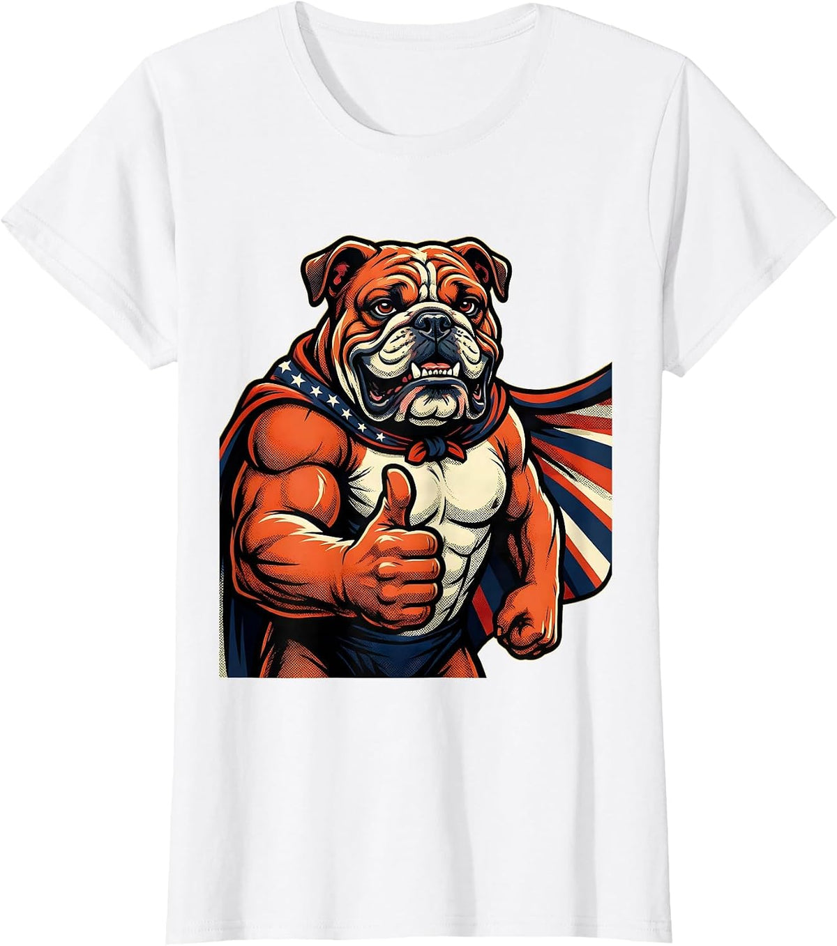 Patriotic Bulldog American Flag Cape Graphic T-Shirt - White
