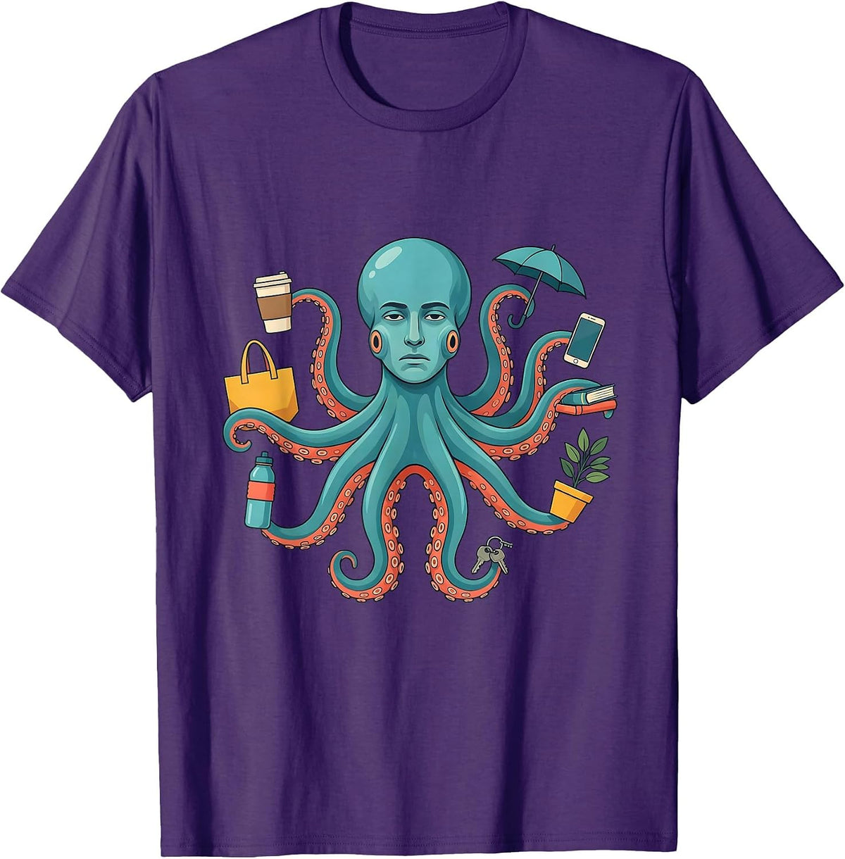 Men's Octopus Human Hybrid Flat Vector Marine Life Lover T-Shirt - Purple