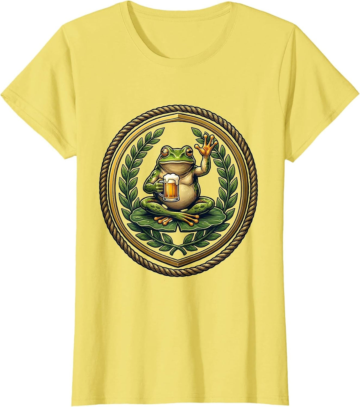 Women's Frog on Lily Pad Craft Beer Illustration T-Shirt - Lemon Yellow