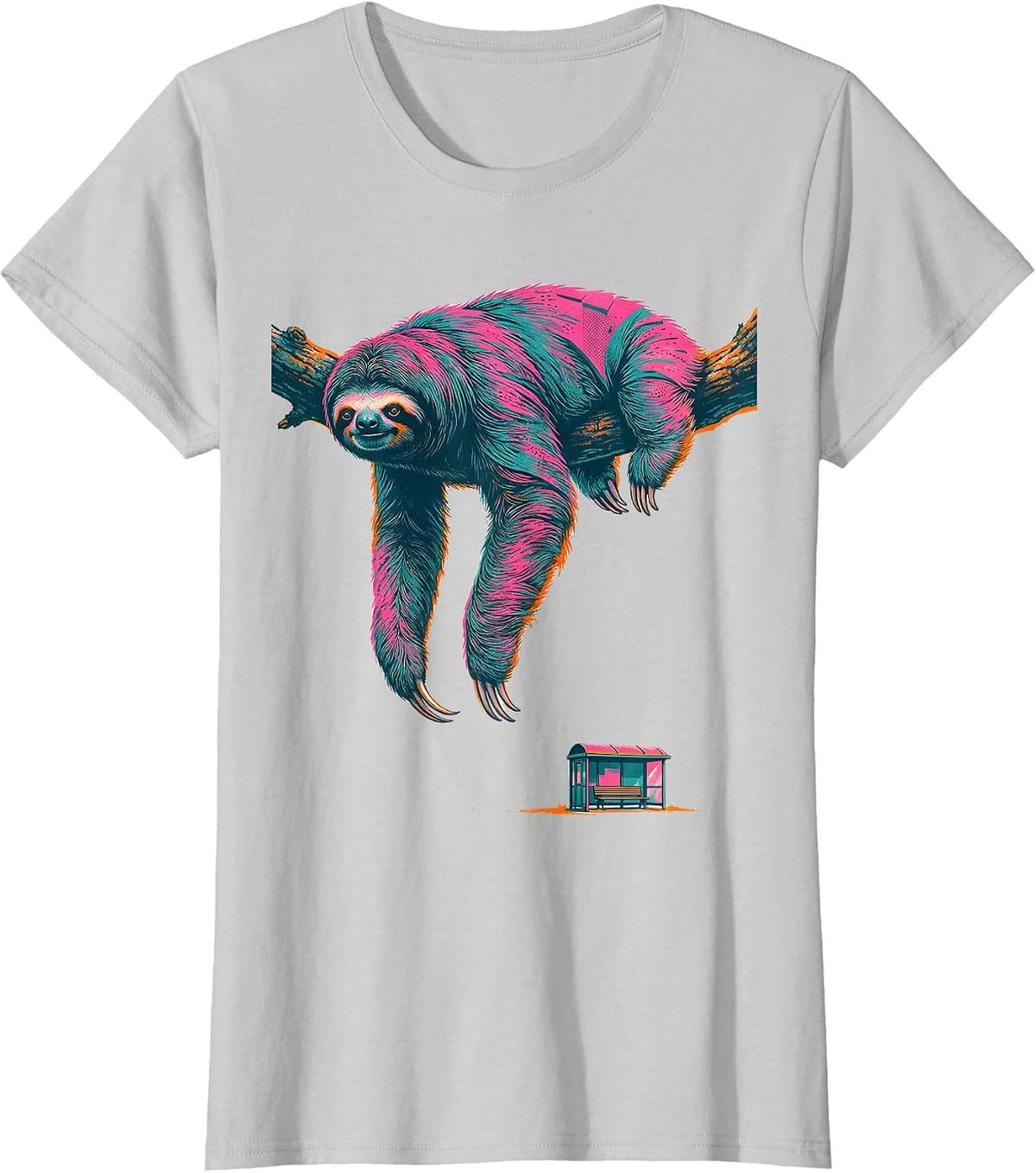 Women's Cropped Sloth Hanging Deadpan Lazy Humor Gift T-Shirt - Silver Grey