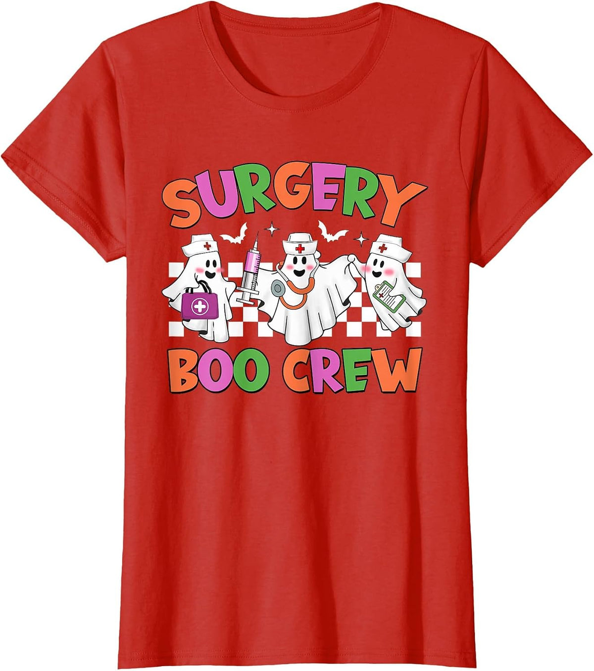 Retro Surgery Boo Crew Surgical Tech Halloween Costumes T-Shirt - Red