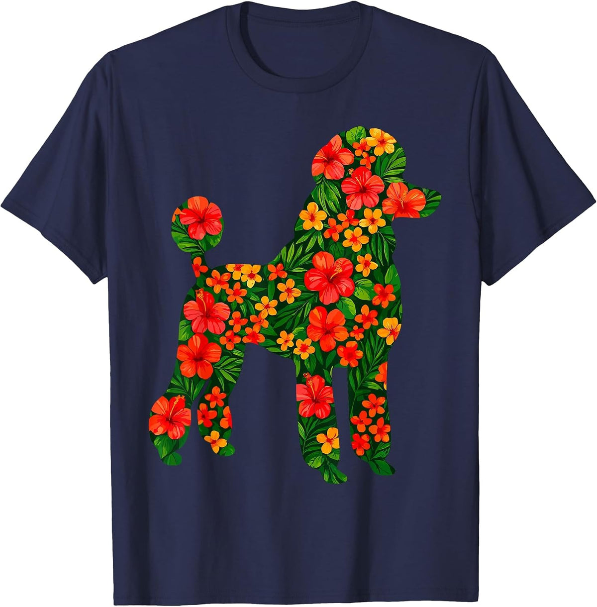 Floral Poodle T-Shirt - Navy Blue