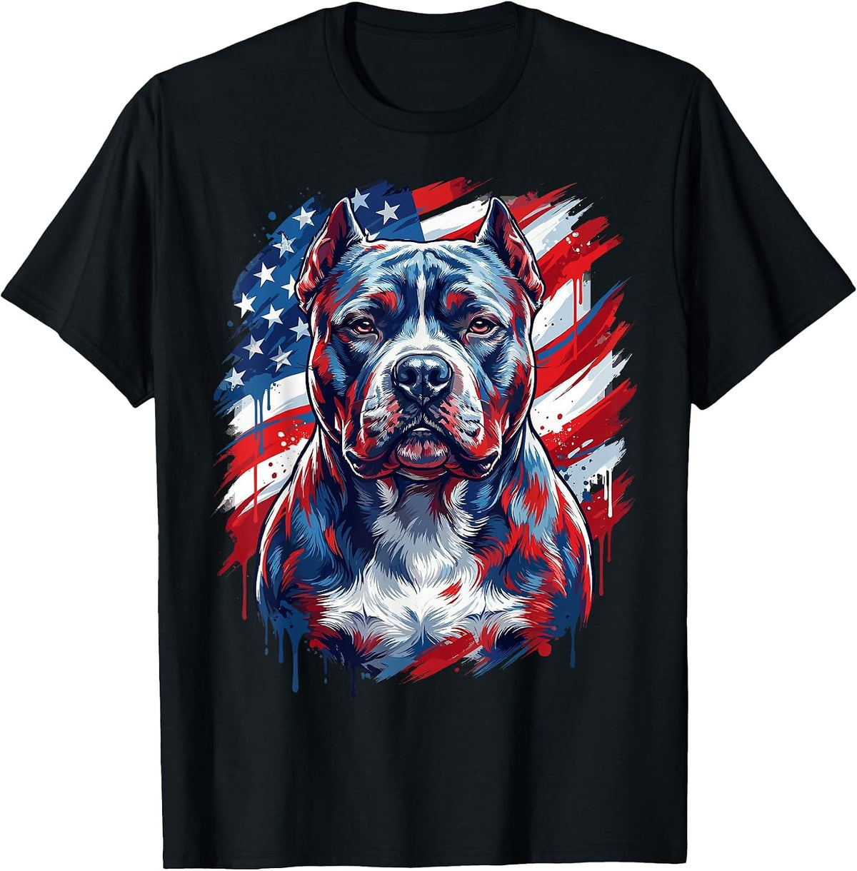 American Bully USA Flag Patriotic Dog Men T-Shirt - Black