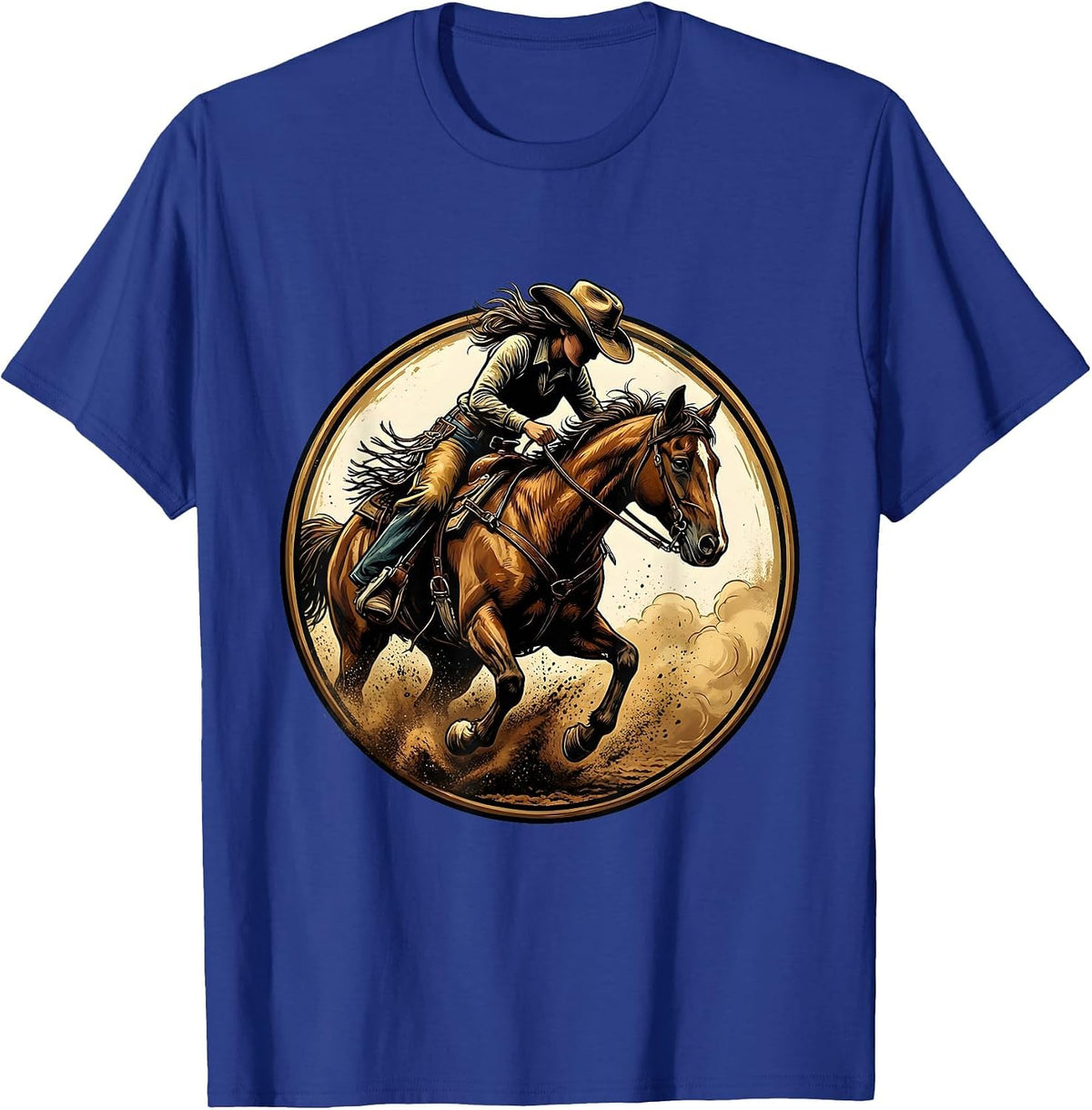 Barrel Racer Leaning Into Turn Rodeo Design T-Shirt - Royal Blue