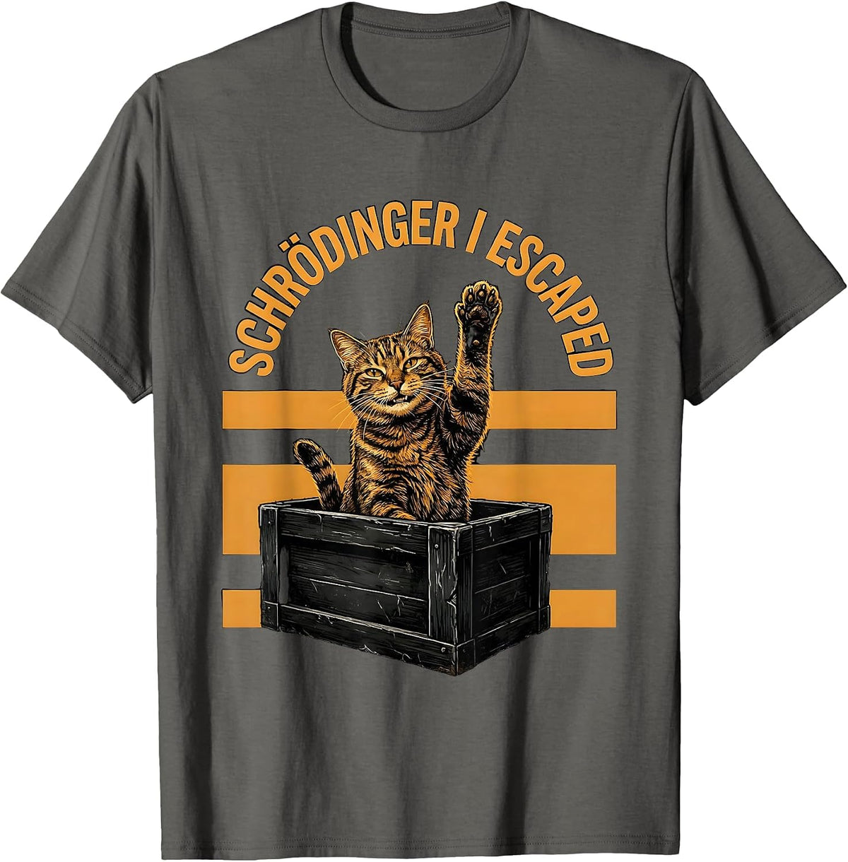 Schrödinger I Escaped Funny Quantum Physics Cat Lover T-Shirt - Asphalt Grey