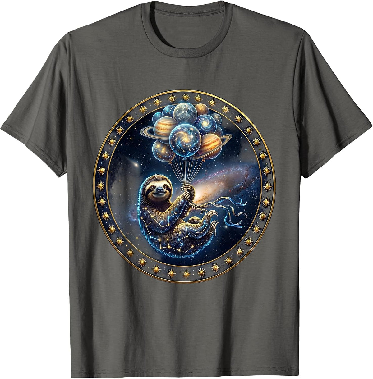 Sloth Birthday Balloon Bouquet Graphic T-Shirt - Asphalt Grey