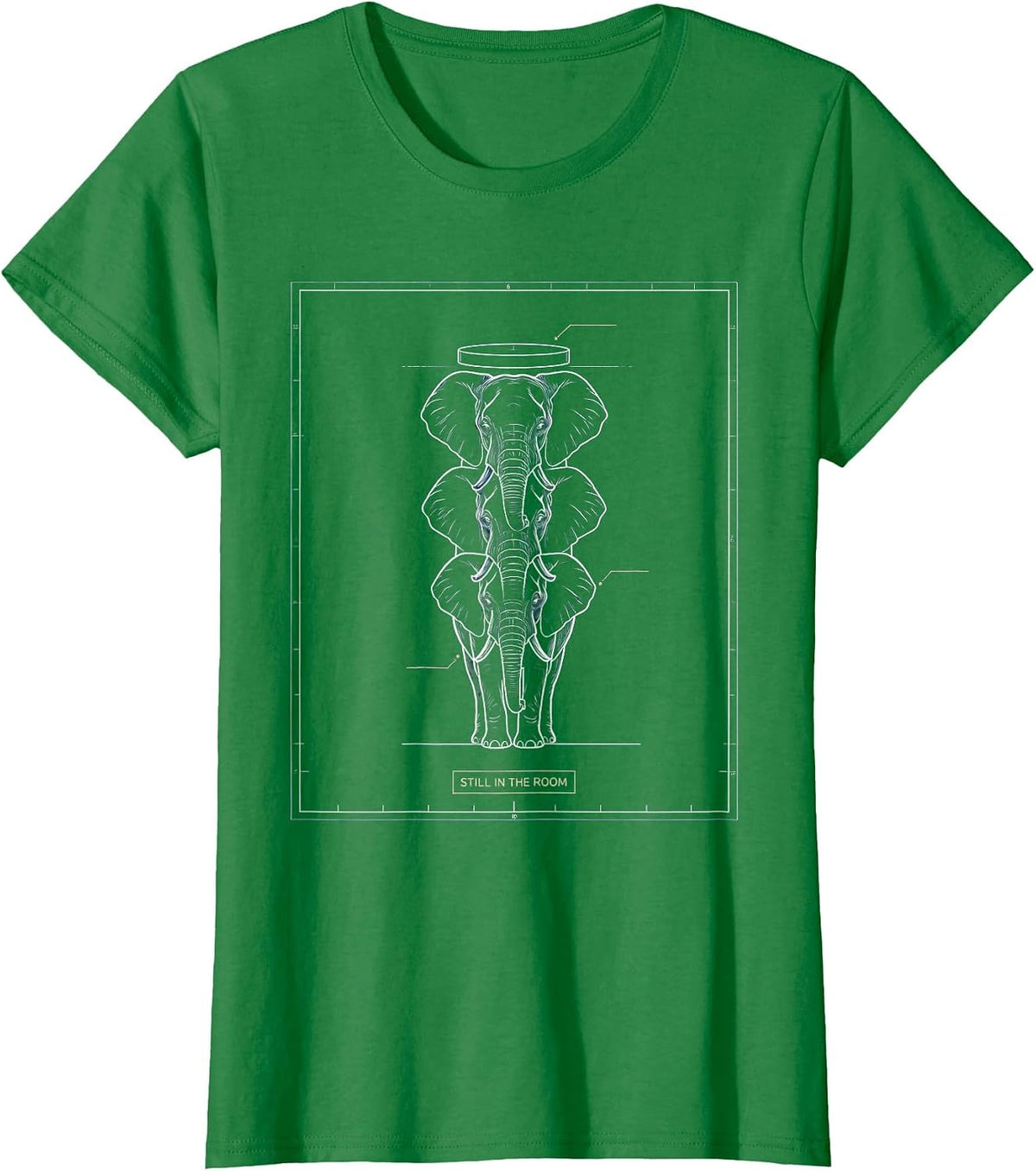 Still In The Room Technical Blueprint Elephant Lover Boho T-Shirt - Kelly Green