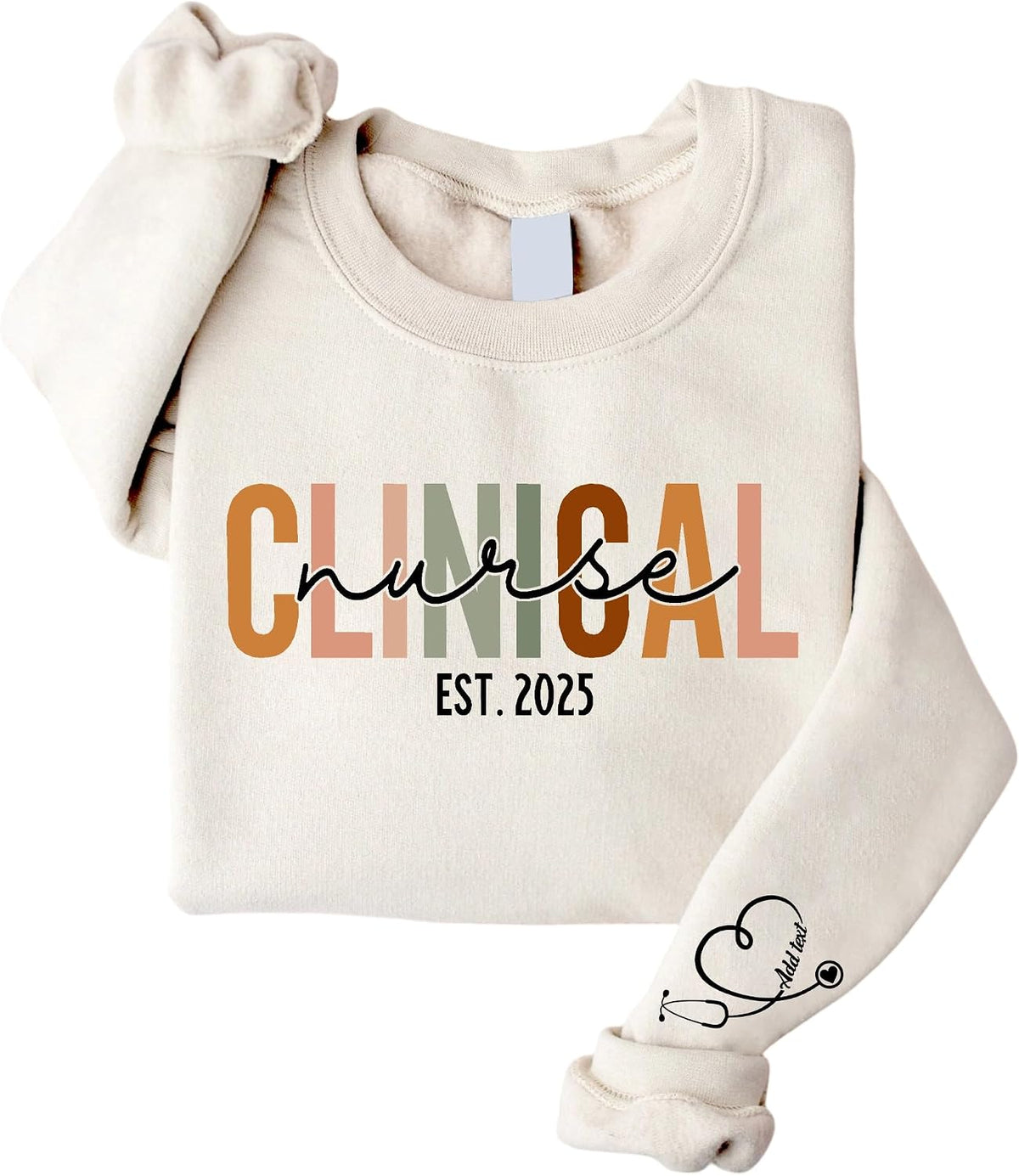 Personalized Nurse Sweatshirt – Custom Name on Sleeve with Stethoscope Sweater, Gift for RN, Nursing Student - Clinical Nurse
