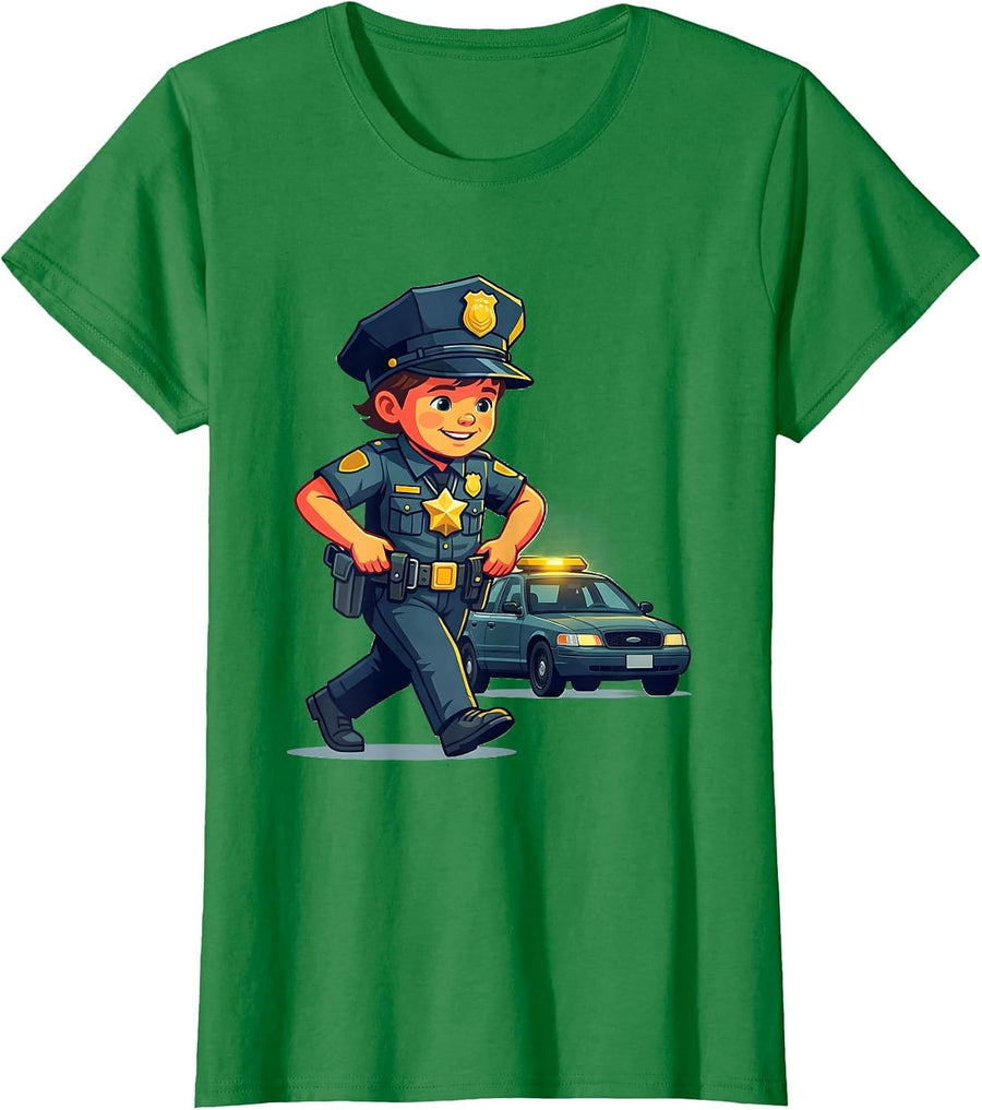 Women's Police Officer Kid Novelty Toddler Dress-Up T-Shirt - Kelly Green