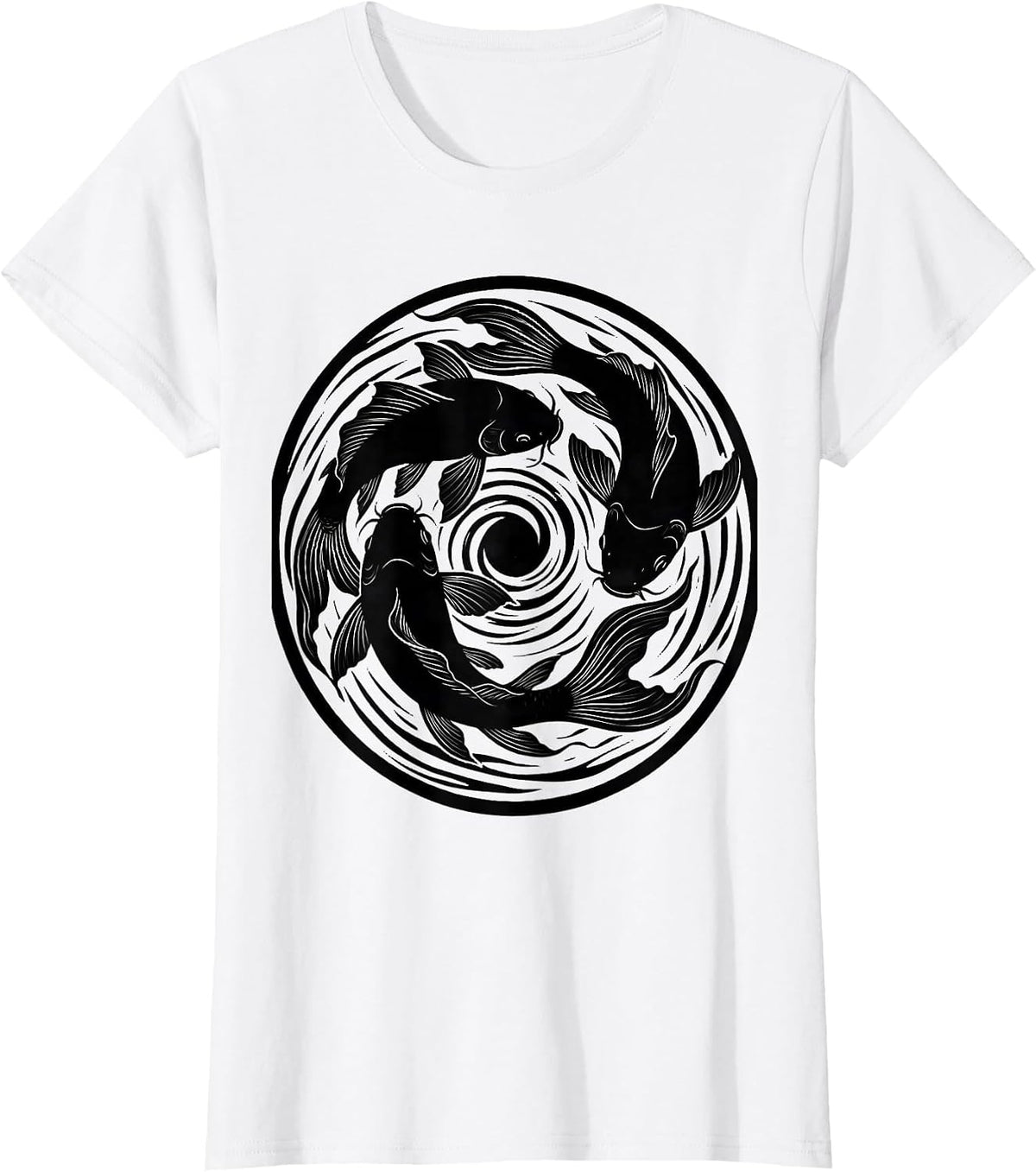 Women's Koi Fish Swirling Circular Pond Graphic T-Shirt - White