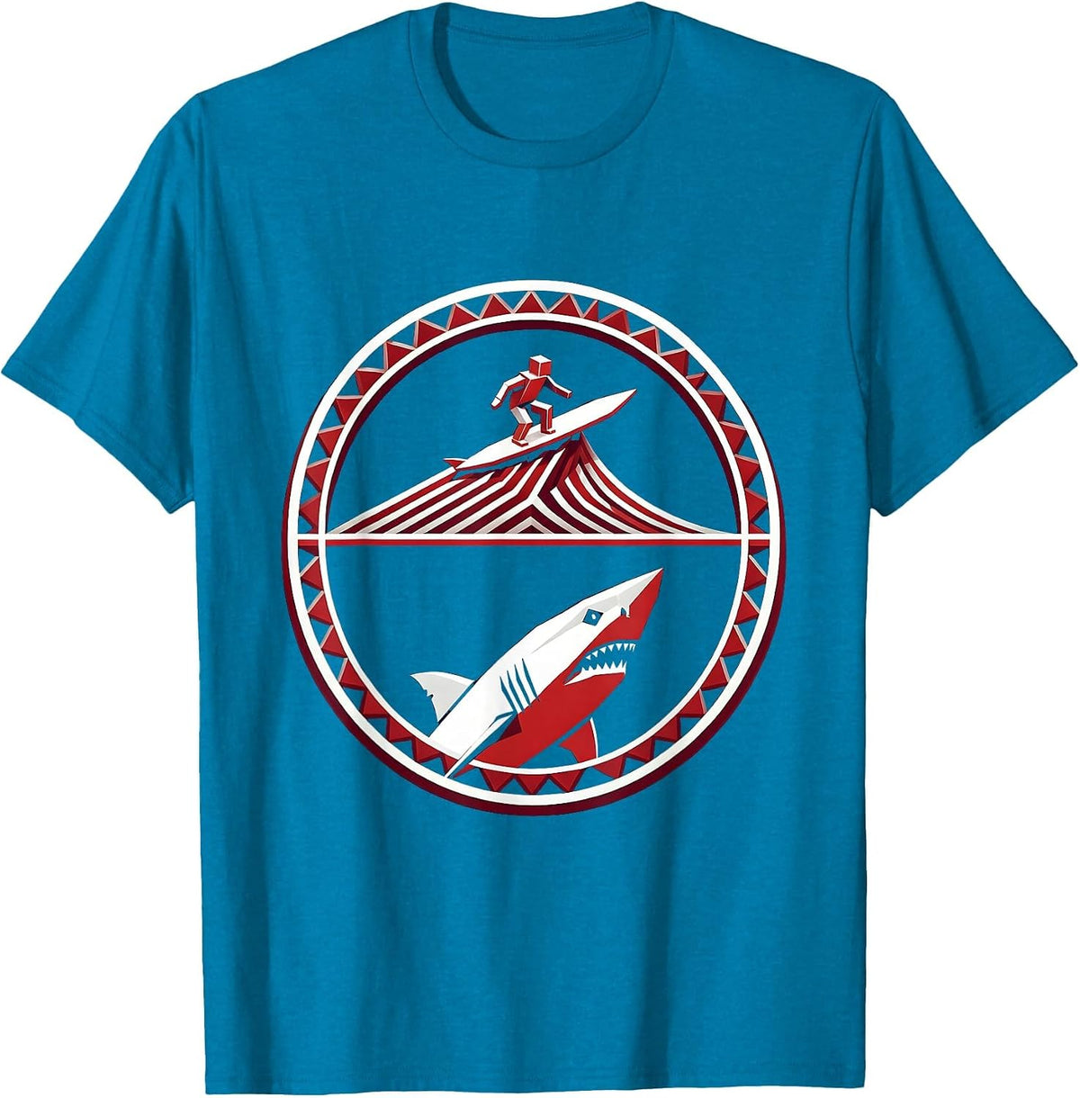 Shark Silhouette Surfer Ocean Graphic Tee T-Shirt - Sapphire Blue
