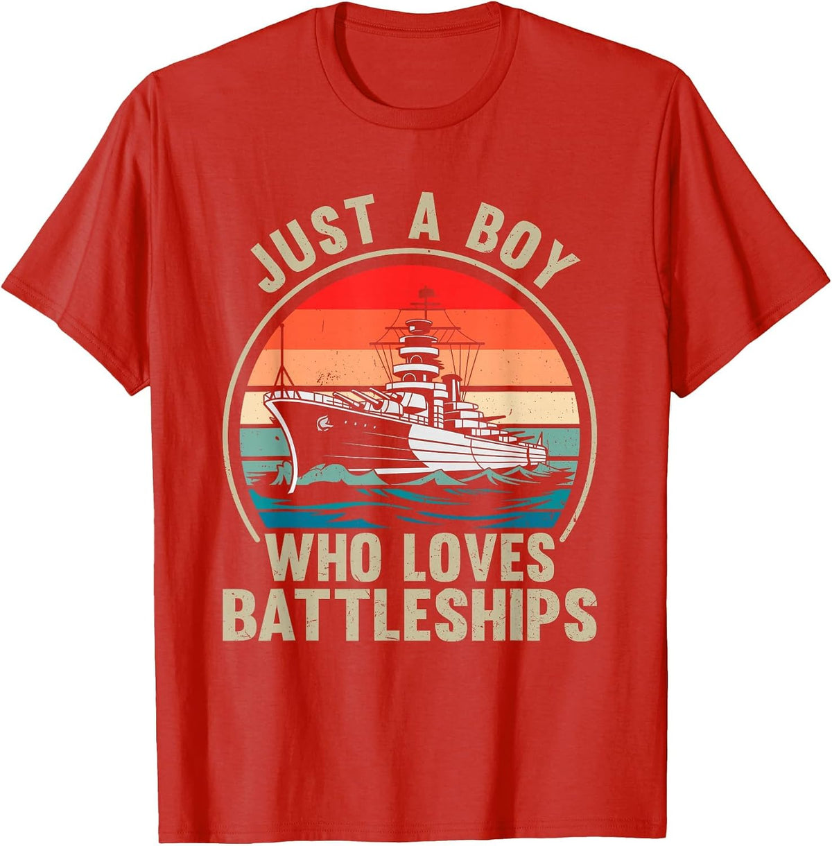 Just A Boy Who Loves Battleships Vintage Patriotic Military T-Shirt - Red