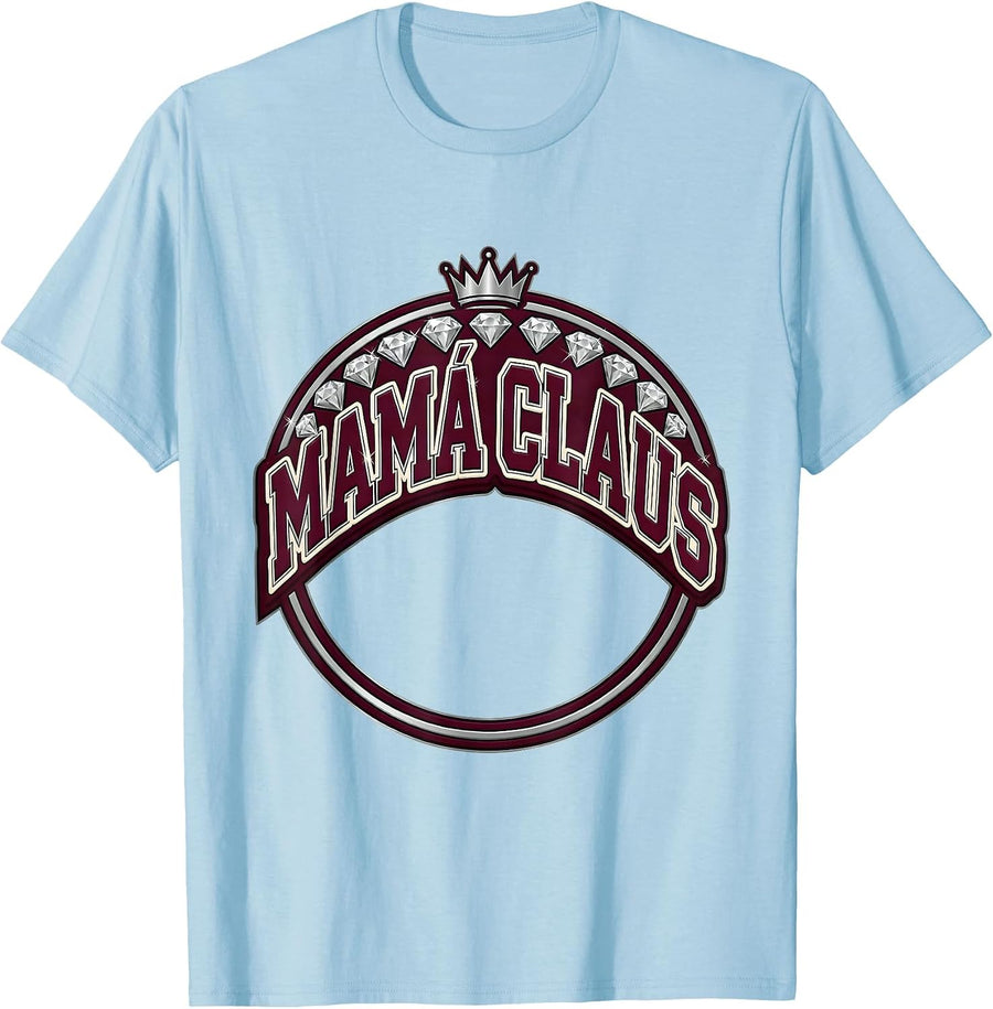 Men's Mamá Claus Sparkle Varsity Spanish Christmas Family Matching T-Shirt - Baby Blue