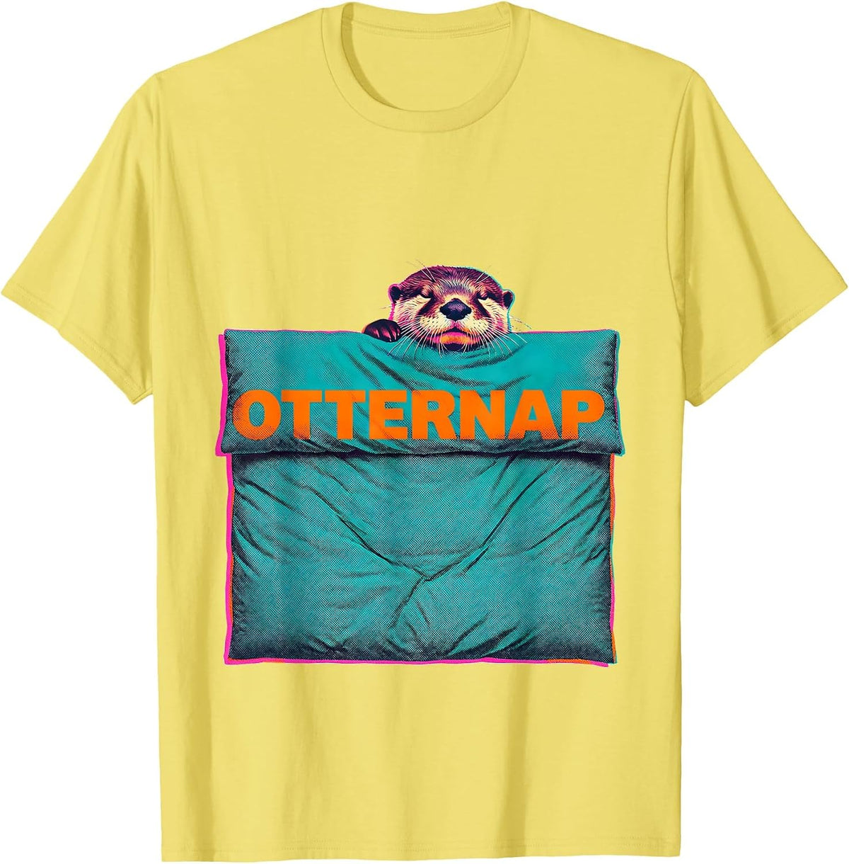 Men's Otternap Risograph Sleeping Animal Official Sleepshirt T-Shirt - Lemon Yellow