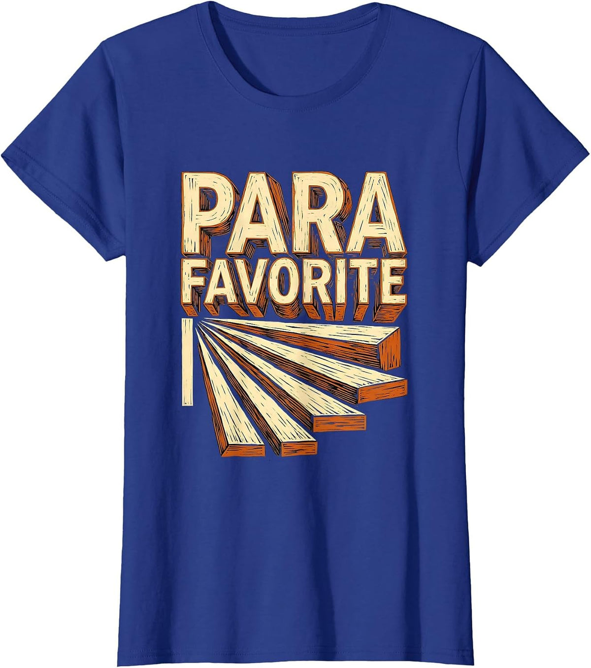 Women's Para Favorite Linocut Paraprofessional Appreciation Back T-Shirt - Royal Blue