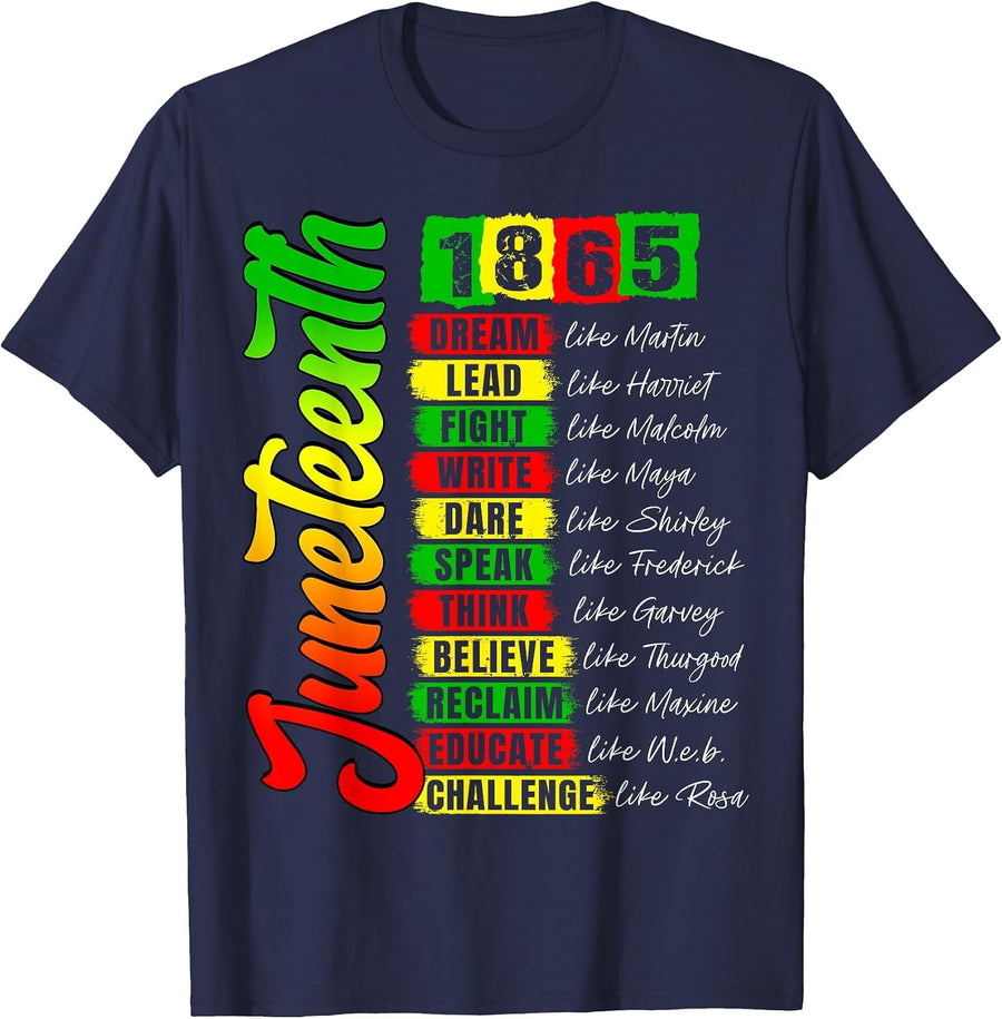 Juneteenth 1865 Black History Civil Rights Leaders Pride T-Shirt - Navy Blue