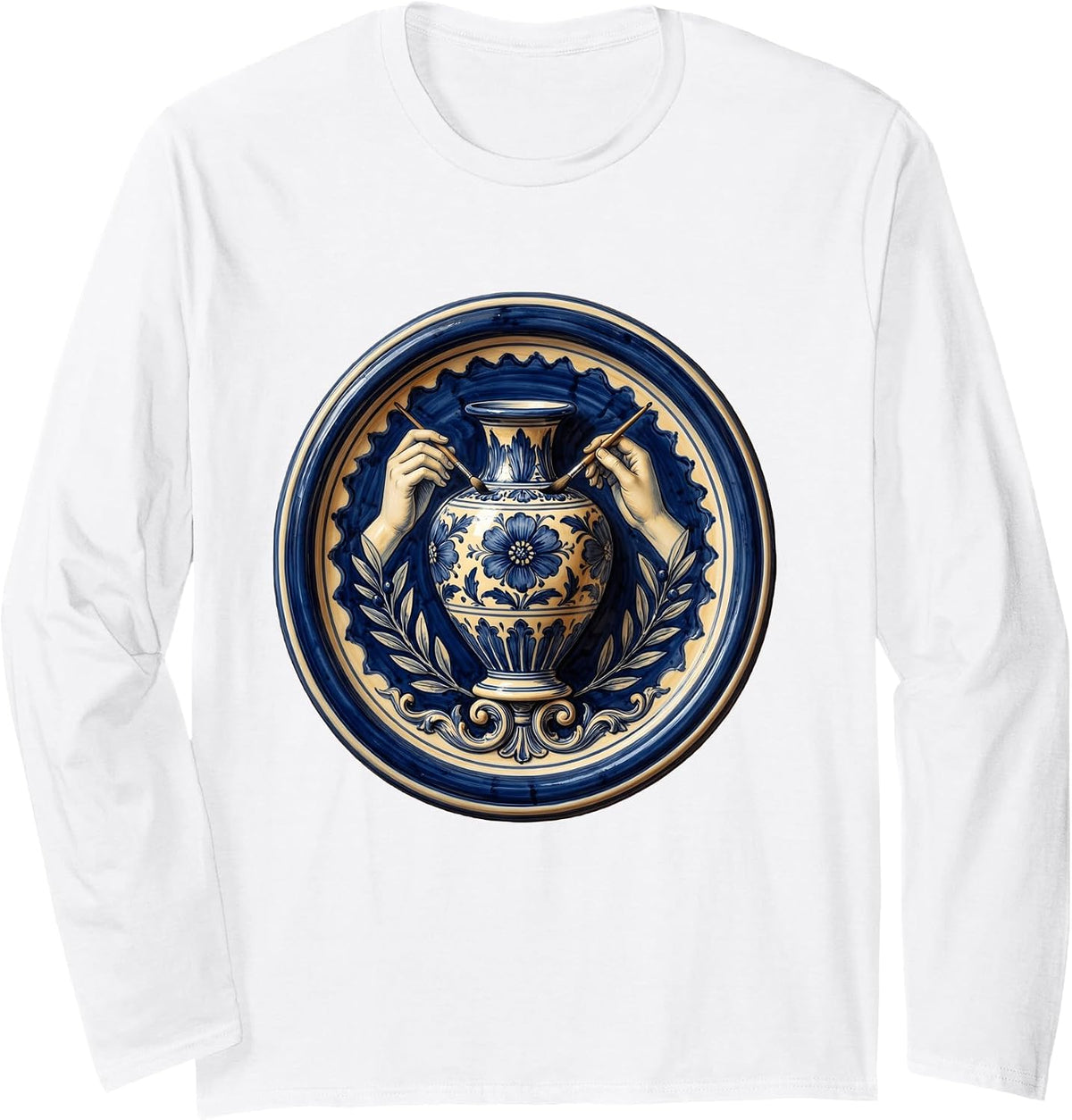 Sicilian Pottery Painter Italian Ceramic Art Long Sleeve T-Shirt - Adult Unisex White