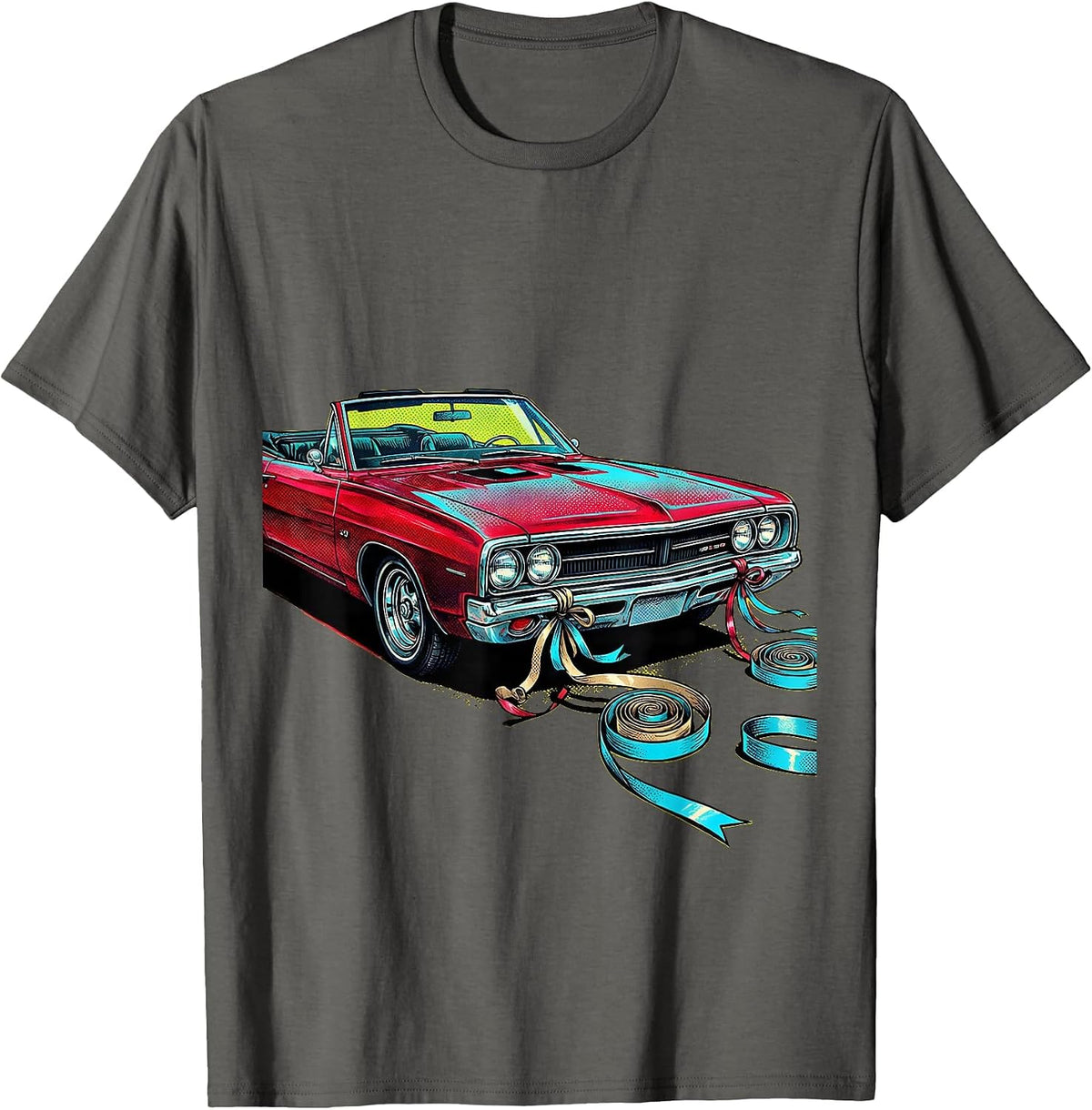 21st Birthday Vintage Car With Streamers Design T-Shirt - Asphalt Grey