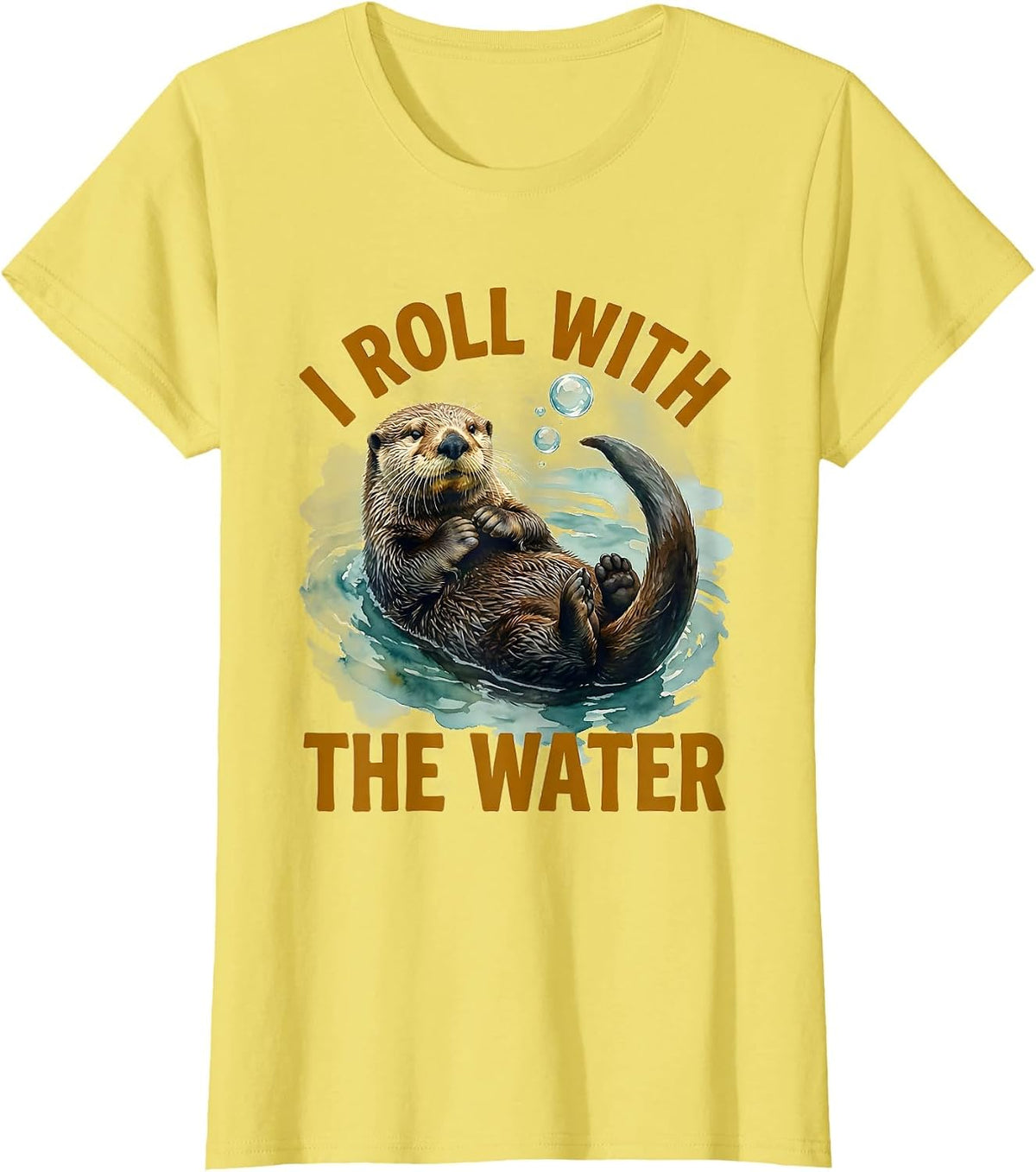 I Roll With The Water Funny Otter Lover Sea Animal Humor T-Shirt - Lemon Yellow