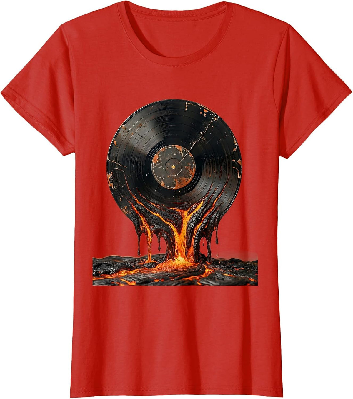 Vinyl Record Melting Lava Graphic Tee T-Shirt - Red