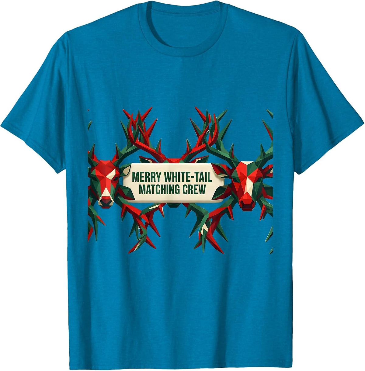 Merry White-Tail Matching Crew Geometric Camo Deer Hunting T-Shirt - Sapphire Blue