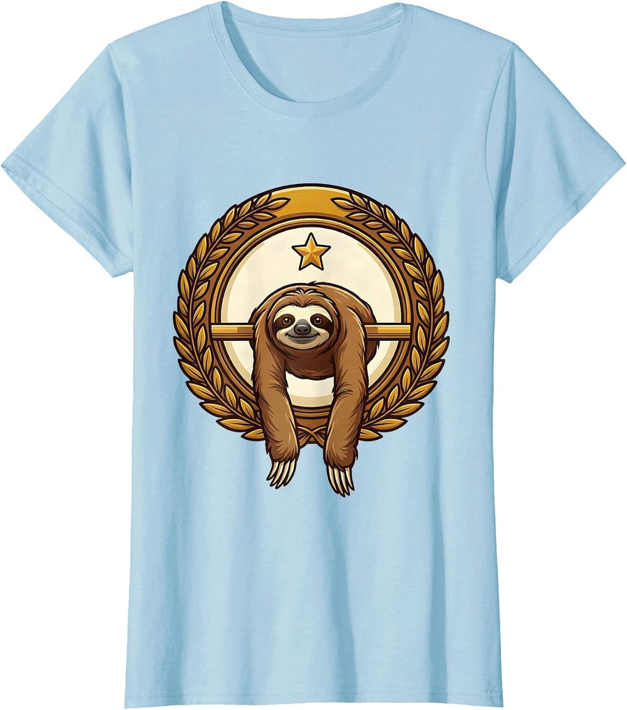 Women's Masked Sloth Chill Cartoon Humor Novelty T-Shirt - Baby Blue