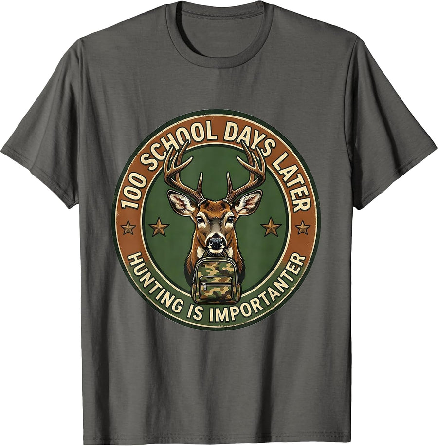 100 School Days Later, Hunting Is Importanter Vintage T-Shirt - Asphalt Grey