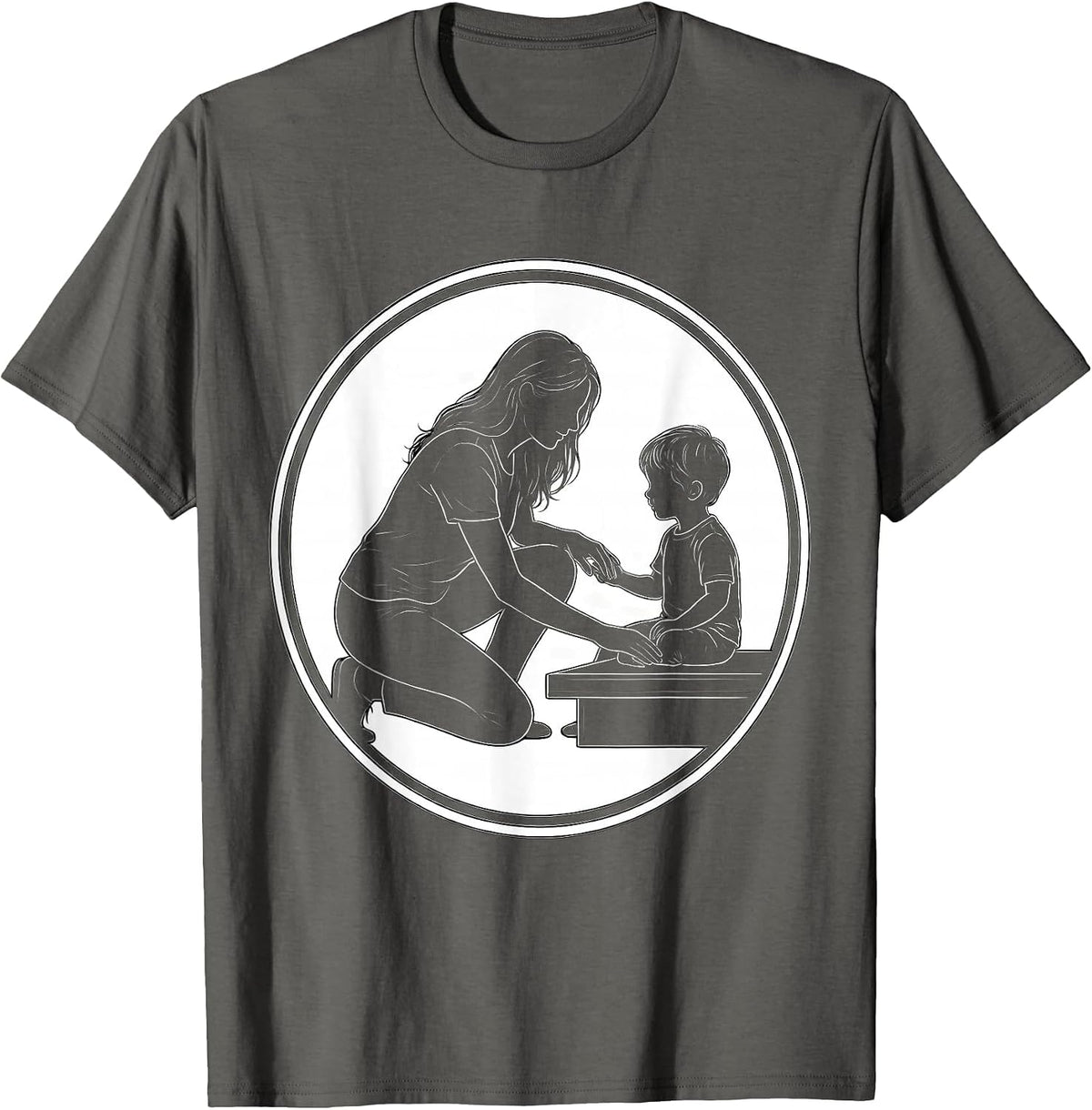 Paraprofessional Kneeling With Student Graphic T-Shirt - Asphalt Grey