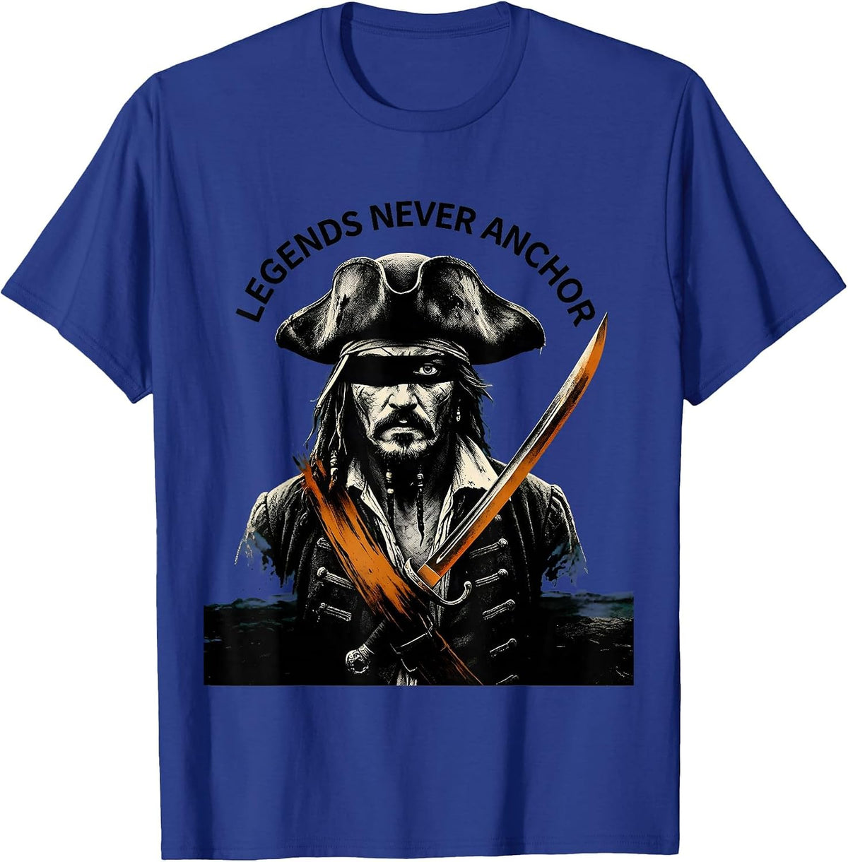 Legends Never Anchor Pirate Adventure Design T-Shirt - Royal Blue