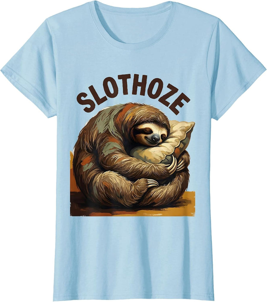 Women's Slothoze Official Sleepshirt Cute Sleeping Sloth Animal T-Shirt - Baby Blue